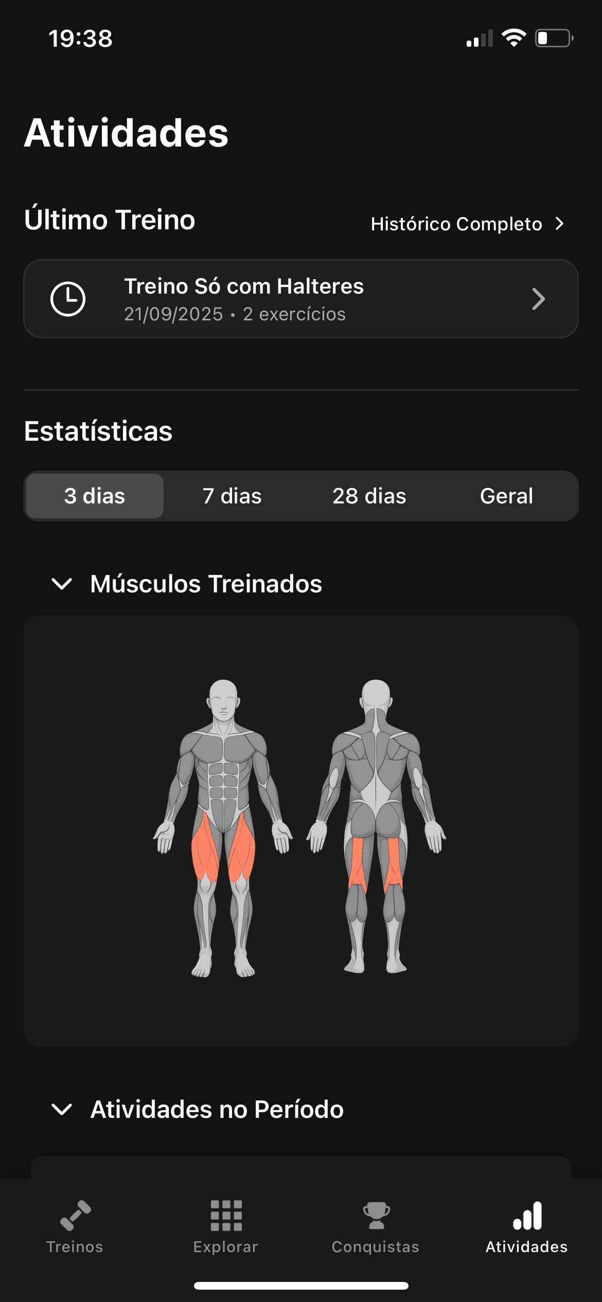 Tela de estatísticas do MeuTreinador